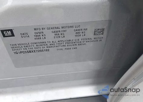 2014 Chevrolet Cruze 1Lt Auto z USA, uszkodzony, nr VIN 1G1PC5SBXE7266182